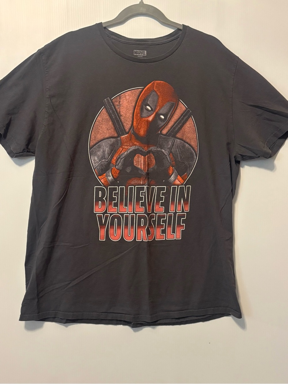 Marvel Black Deadpool Graphic Tee with Red Accent
